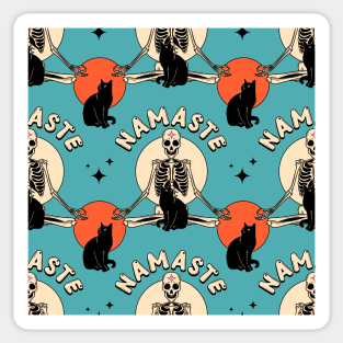 Yoga Namaste Black Cat Pattern in blue Sticker